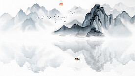 意境山水墨画背景墙