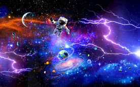 酷炫蓝色闪电宇宙雷电星空背景