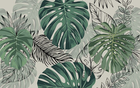 热带植物龟背叶沙发电视背景墙