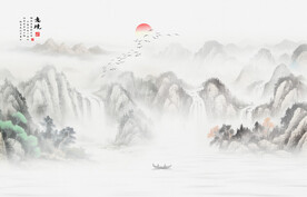 水墨山水客厅电视背景