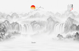 意境山水水墨画背景墙