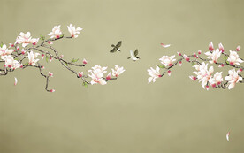 新中式玉兰工笔花鸟背景墙装饰画