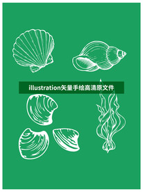 手绘矢量海洋贝壳海螺水草免抠元