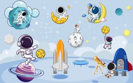 卡通星球太空人背景墙图片