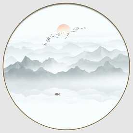 圆形水墨山