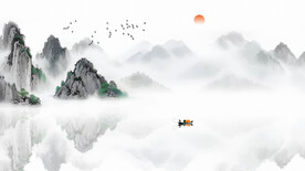 水墨山水壁画背景