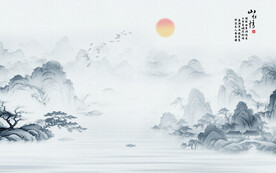 山水情水墨江南背景墙