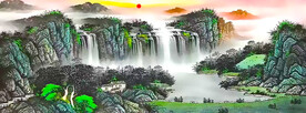 国画瀑布山水画