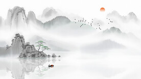 水墨山水电视沙发背景墙