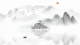 手绘意境中式背景墙