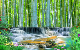 竹林流水生财3d风景背景墙