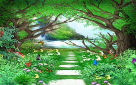 树林绿荫路3d风景背景墙