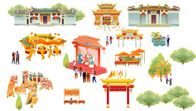 国潮手绘建筑文化