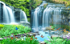 流水生财瀑布3D风景背景墙