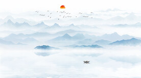 意境蓝色简约水墨山水