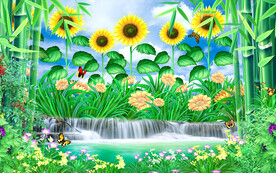 向日葵流水电视背景墙