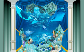 立体海底世界3D海豚电视背景墙