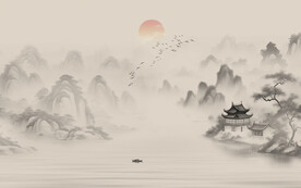 新中式水墨国画山水背景墙壁画