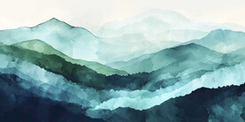 绿色水墨山水画