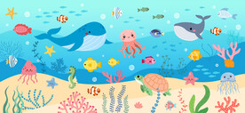 卡通海洋鲸鱼海底动物珊瑚背景墙