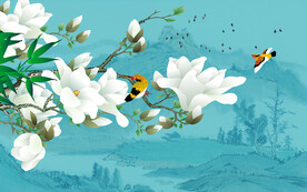 玉兰花鸟雅啥兰香背景墙
