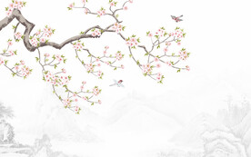 新中式工笔花鸟画背景墙