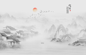 新中式山水情水墨国画背景墙