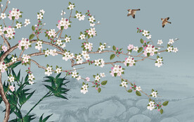 梅花花鸟新中式山水背景墙
