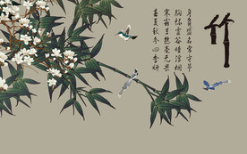 花鸟竹报平安中式电视背景墙