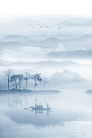 新中式水墨山水玄关画