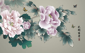 古典中式富贵花开牡丹背景墙