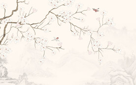 新中式兰花工笔花鸟画背景墙