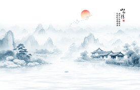新中式水墨江南背景墙