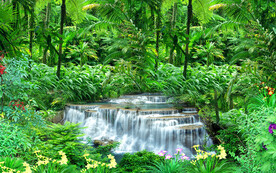 瀑布山水流水生财背景墙