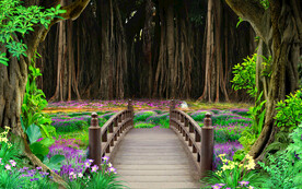 阳光树林绿色沙发背景墙