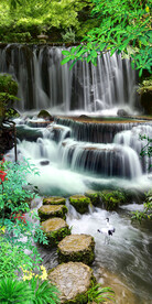 山间瀑布流水生财3D风景画玄关