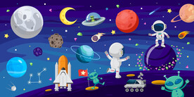 梦幻宇宙星球卡通太空儿童背景墙