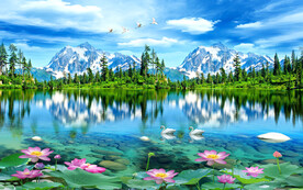 流水生财风景壁画电视背景墙