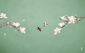 新中式玉兰工笔花鸟背景墙装饰画