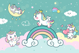 手绘星空可爱彩虹独角兽儿童背景