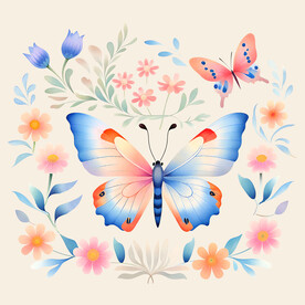 蝴蝶与鲜花手绘