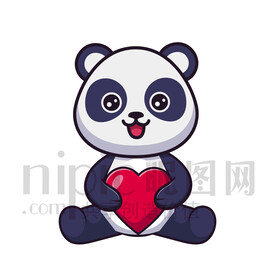 可爱卡通抱着爱心的大熊猫