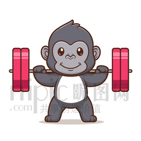 可爱卡通举重的大猩猩