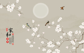新中式工笔花鸟画背景墙