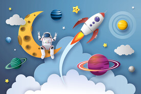 3D宇航员月亮太空火箭星球背景