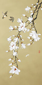 新中式玉兰花工笔花鸟玄关装饰画