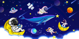 卡通星空宇航员背景墙