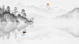 江南水乡水墨山水画