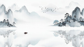 意境蓝色简约水墨山水