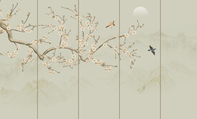 新中式工笔花鸟画背景墙
